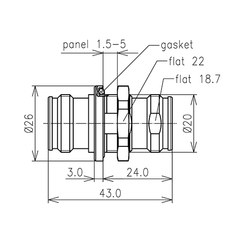 4.3-10 Gehäusebuchse auf 4.3-10 Buchse Adapter Produktbild Side View L