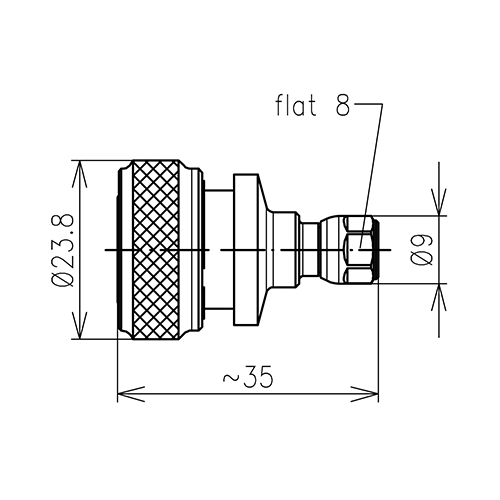 4.3-10 Stecker Handverschraubung auf 3.5 mm Stecker Adapter Produktbild Side View L