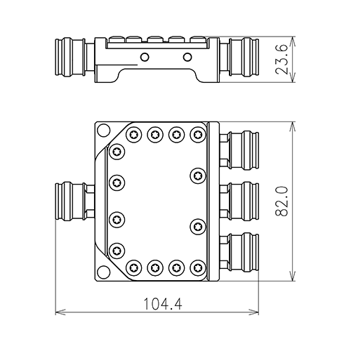 Koaxialer 3-Wege Leistungsteiler 300 W 694-2700 MHz 4.3-10 Buchse Produktbild Side View L