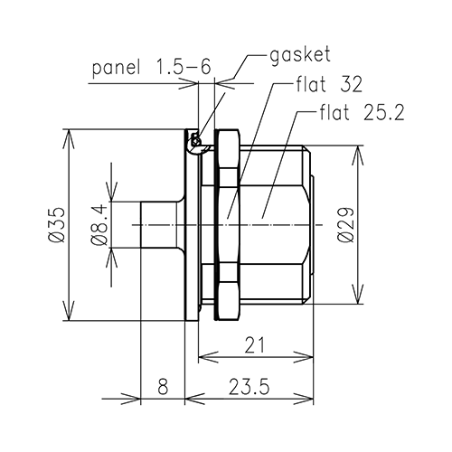 7-16 Buchse Einbau-Steckverbinder RG401 verlötet Produktbild Side View L