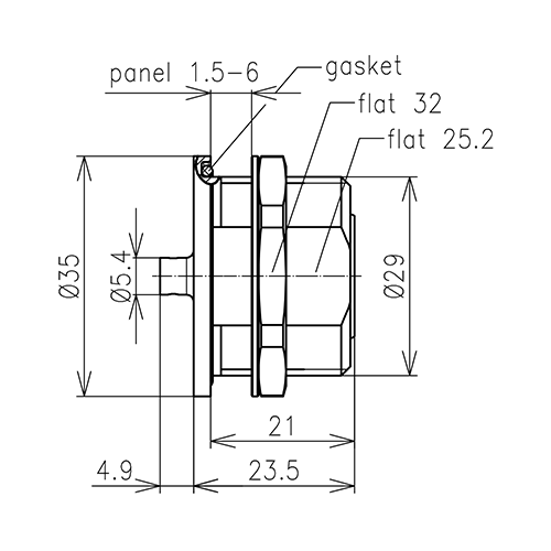 7-16 Buchse Einbau-Steckverbinder RG402 verlötet Produktbild Side View L