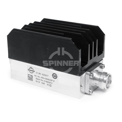 65 W 6 dB attenuator DC-4 GHz 4.3-10 male screw to 4.3-10 female product photo Front View L