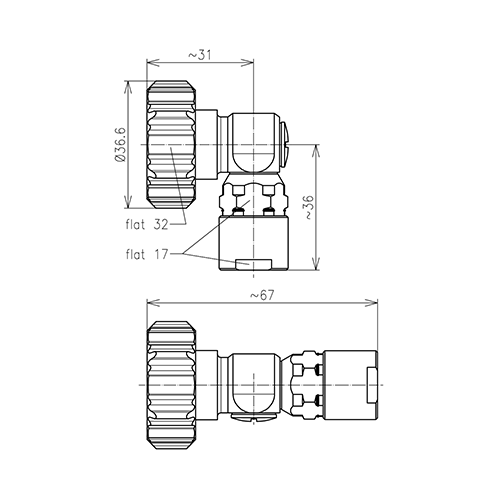 7-16 male right angle connector RG214 RG393 clamped product photo Side View L