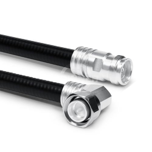 Coaxial jumper cable assembly SF 1/2"-50-PE 4.3-10 male right angle screw 4.3-10 female 2 m product photo Front View L