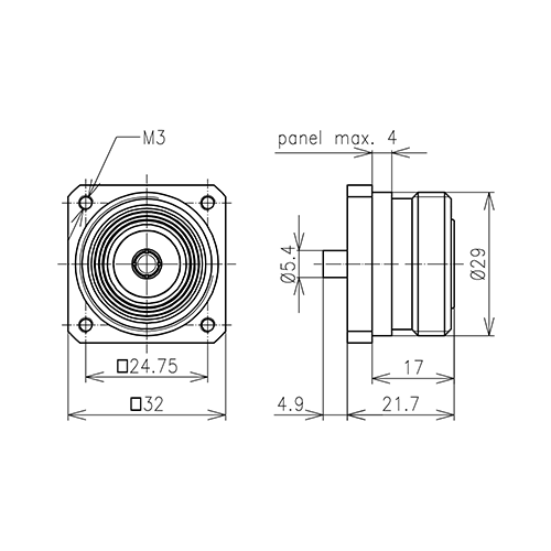 7-16 enchufe conector de montaje 4 hoyos RG402 Imagen del producto Side View L