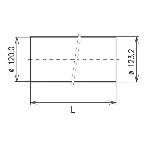 Conductor exterior de línia rígida coaxial de aluminio 2 m52-120 SMS Imagen del producto Side View L