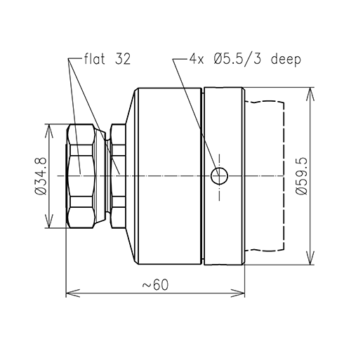 7-16 fiche mâle connecteur LF 1 5/8"-50 Spinner MultiFit® Image du produit   Side View L