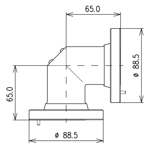 Ligne coaxial rigide 90° angle 1 5/8" EIA Image du produit   Side View L