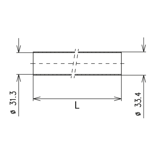 Tube conducteur intérieur de ligne coaxial rigide en cuivre 2 m 3 1/8" EIA / SMS Image du produit   Side View L