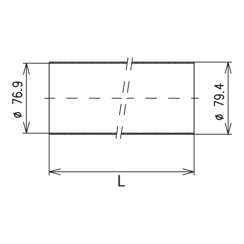 Tube conducteur externe de ligne coaxial rigide en cuivre 2 m 3 1/8" EIA Image du produit   Side View L