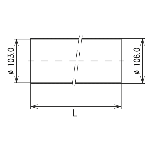 Tube conducteur externe de ligne coaxial rigide en cuivre 2 m 4 1/2" EIA Image du produit   Side View L